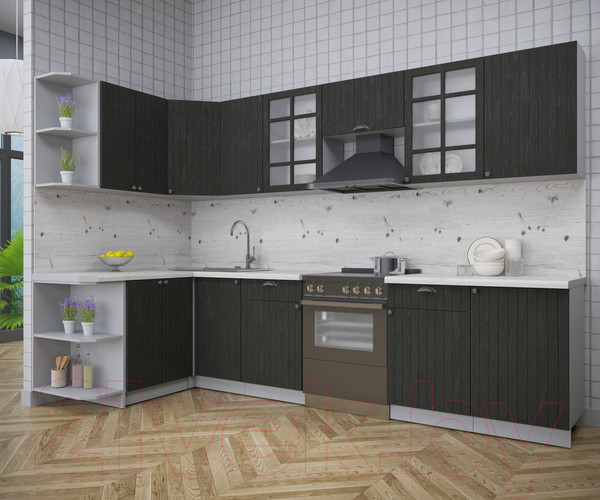 Изображение товара Кухонный гарнитур Интерлиния Берес 1.5x3.1 левая (дуб английский/бискайская сосна)