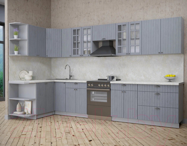 Изображение товара Кухонный гарнитур Интерлиния Берес 1.5x3.5 левая (дуб серый/опал светлый)