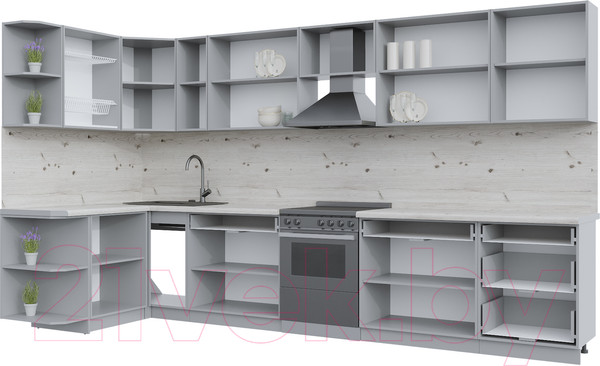Изображение товара Кухонный гарнитур Интерлиния Берес 1.5x3.7 левая (дуб серый/опал светлый)