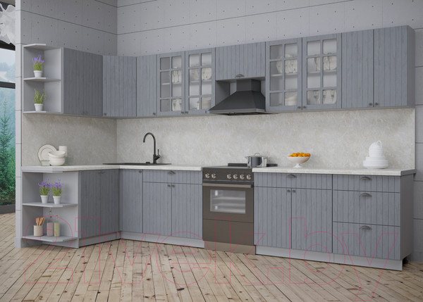 Изображение товара Кухонный гарнитур Интерлиния Берес 1.5x3.7 левая (дуб серый/опал светлый)