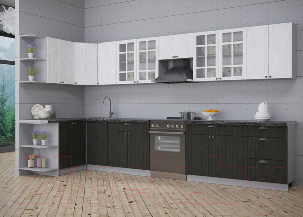 Изображение товара Кухонный гарнитур Интерлиния Берес 1.5x3.8 левая (дуб английский/дуб полярный/кастилло темный)