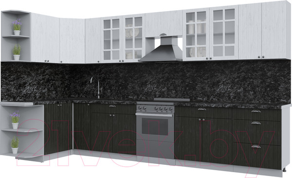 Изображение товара Кухонный гарнитур Интерлиния Берес 1.5x3.7 левая (дуб английский/дуб полярный/кастилло темный)