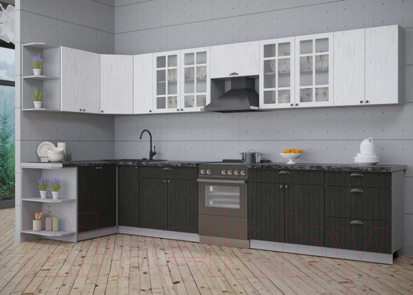 Изображение товара Кухонный гарнитур Интерлиния Берес 1.5x3.7 левая (дуб английский/дуб полярный/кастилло темный)