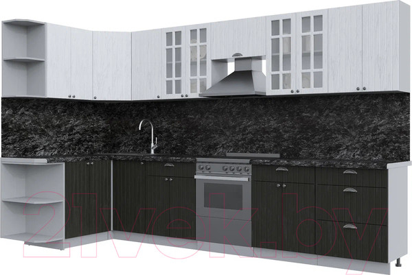 Изображение товара Кухонный гарнитур Интерлиния Берес 1.5x3.4 левая (дуб английский/дуб полярный/кастилло темный)