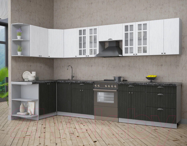 Изображение товара Кухонный гарнитур Интерлиния Берес 1.5x3.4 левая (дуб английский/дуб полярный/кастилло темный)