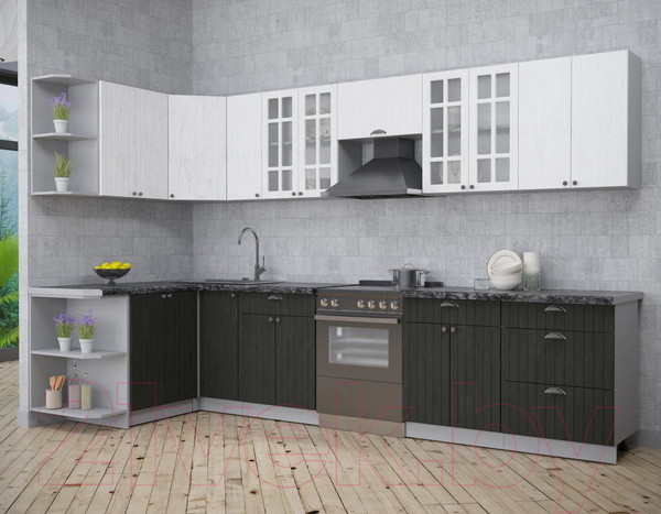 Изображение товара Кухонный гарнитур Интерлиния Берес 1.5x3.3 левая (дуб английский/дуб полярный/кастилло темный)