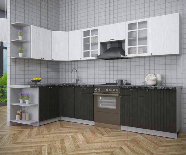 Изображение товара Кухонный гарнитур Интерлиния Берес 1.5x3.1 левая (дуб английский/дуб полярный/кастилло темный)