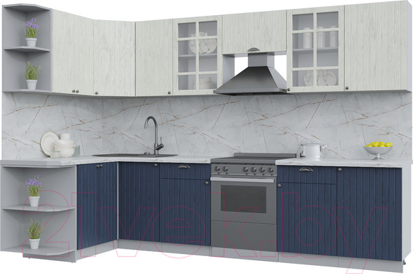 Изображение товара Кухонный гарнитур Интерлиния Берес 1.5x3.1 левая (дуб снежный/дуб королевский/серый каспий)