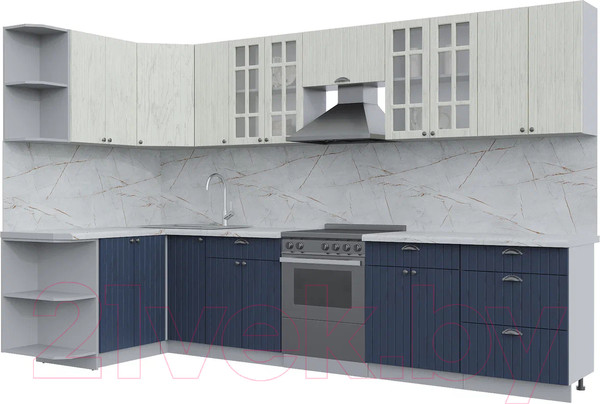 Изображение товара Кухонный гарнитур Интерлиния Берес 1.5x3.3 левая (дуб снежный/дуб королевский/серый каспий)