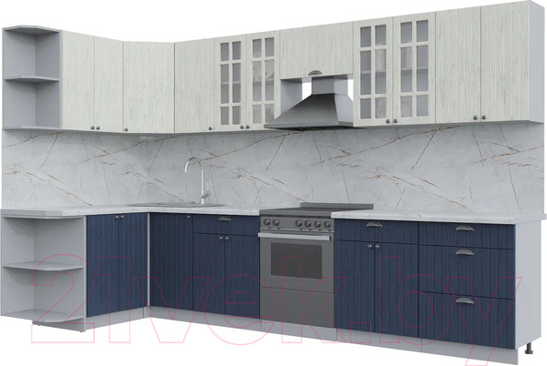 Изображение товара Кухонный гарнитур Интерлиния Берес 1.5x3.4 левая (дуб снежный/дуб королевский/серый каспий)