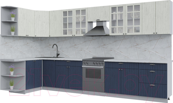 Изображение товара Кухонный гарнитур Интерлиния Берес 1.5x3.8 левая (дуб снежный/дуб королевский/серый каспий)
