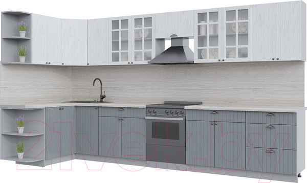 Изображение товара Кухонный гарнитур Интерлиния Берес 1.5x3.8 левая (дуб полярный/дуб серый/травертин серый)