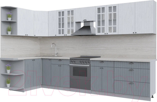 Изображение товара Кухонный гарнитур Интерлиния Берес 1.5x3.5 левая (дуб полярный/дуб серый/травертин серый)