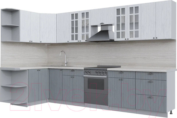 Изображение товара Кухонный гарнитур Интерлиния Берес 1.5x3.4 левая (дуб полярный/дуб серый/травертин серый)
