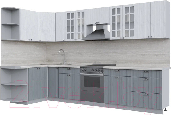 Изображение товара Кухонный гарнитур Интерлиния Берес 1.5x3.3 левая (дуб полярный/дуб серый/травертин серый)
