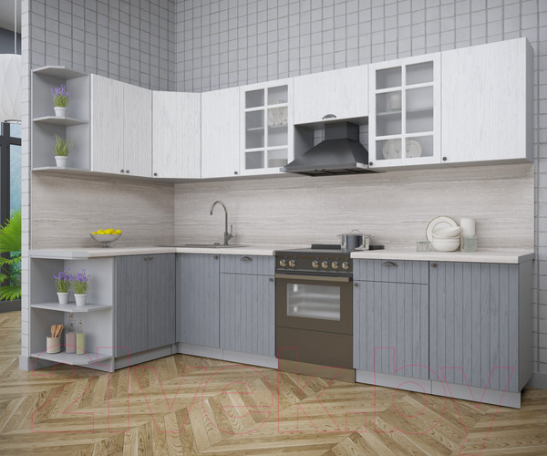 Изображение товара Кухонный гарнитур Интерлиния Берес 1.5x3.1 левая (дуб полярный/дуб серый/травертин серый)