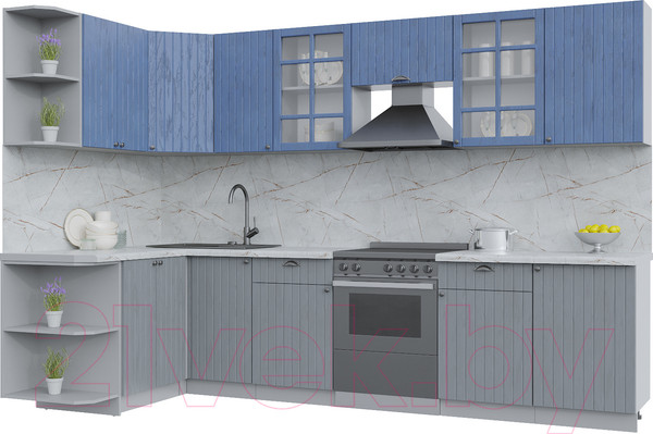 Изображение товара Кухонный гарнитур Интерлиния Берес 1.5x3.1 левая (дуб лазурный/дуб серый/серый каспий)