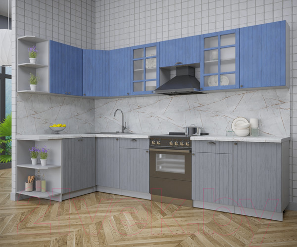 Изображение товара Кухонный гарнитур Интерлиния Берес 1.5x3.1 левая (дуб лазурный/дуб серый/серый каспий)