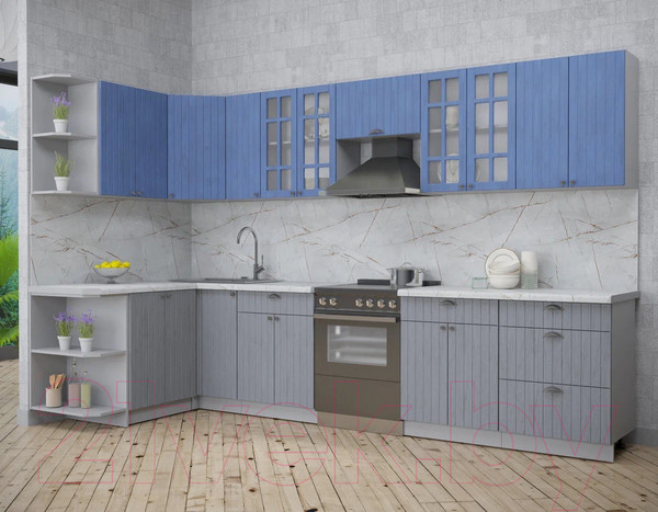 Изображение товара Кухонный гарнитур Интерлиния Берес 1.5x3.3 левая (дуб лазурный/дуб серый/серый каспий)
