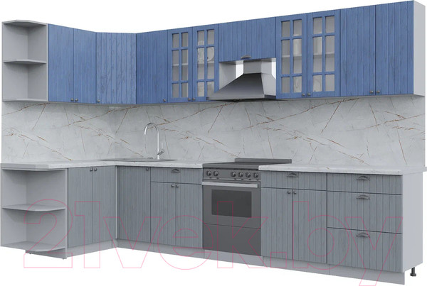 Изображение товара Кухонный гарнитур Интерлиния Берес 1.5x3.4 левая (дуб лазурный/дуб серый/серый каспий)