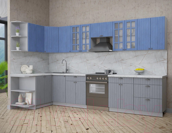 Изображение товара Кухонный гарнитур Интерлиния Берес 1.5x3.4 левая (дуб лазурный/дуб серый/серый каспий)
