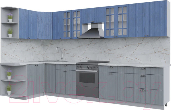 Изображение товара Кухонный гарнитур Интерлиния Берес 1.5x3.5 левая (дуб лазурный/дуб серый/серый каспий)