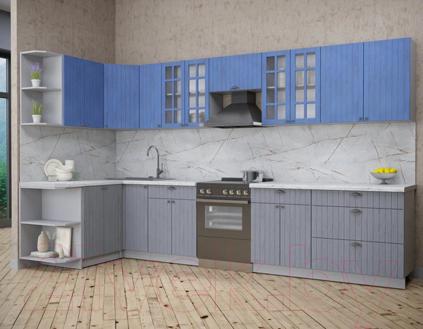 Изображение товара Кухонный гарнитур Интерлиния Берес 1.5x3.5 левая (дуб лазурный/дуб серый/серый каспий)
