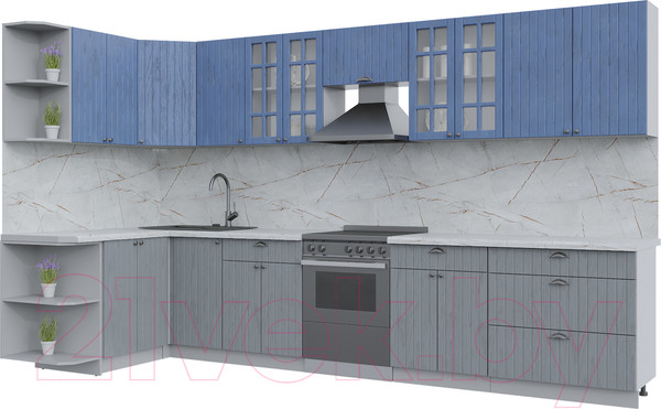 Изображение товара Кухонный гарнитур Интерлиния Берес 1.5x3.6 левая (дуб лазурный/дуб серый/серый каспий)
