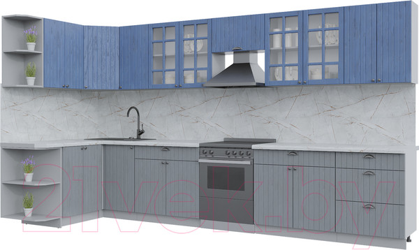 Изображение товара Кухонный гарнитур Интерлиния Берес 1.5x3.8 левая (дуб лазурный/дуб серый/серый каспий)