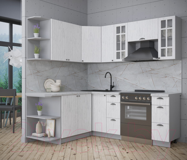 Изображение товара Кухонный гарнитур Интерлиния Берес 1.7x2.1 левая (дуб полярный/серый каспий)