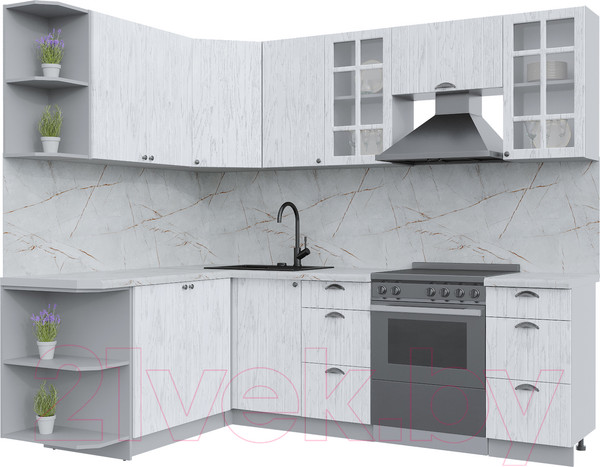 Изображение товара Кухонный гарнитур Интерлиния Берес 1.7x2.4 левая (дуб полярный/серый каспий)