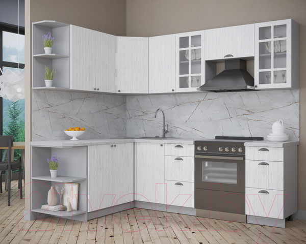 Изображение товара Кухонный гарнитур Интерлиния Берес 1.7x2.4 левая (дуб полярный/серый каспий)