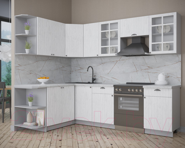 Изображение товара Кухонный гарнитур Интерлиния Берес 1.7x2.6 левая (дуб полярный/серый каспий)