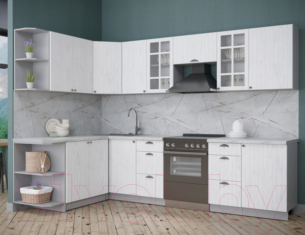 Изображение товара Кухонный гарнитур Интерлиния Берес 1.7x2.9 левая (дуб полярный/серый каспий)