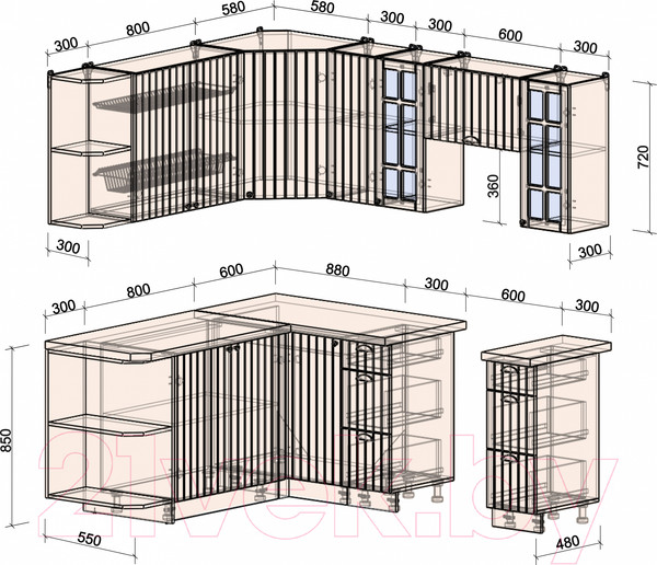 Изображение товара Кухонный гарнитур Интерлиния Берес 1.7x2.1 левая (дуб снежный/серый каспий)