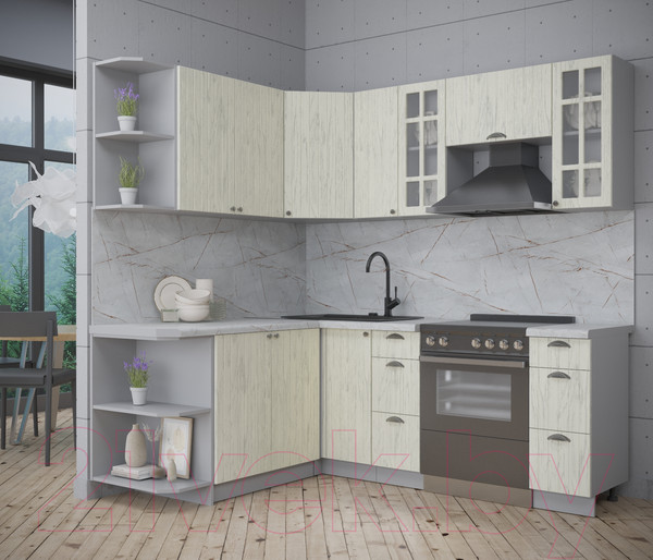 Изображение товара Кухонный гарнитур Интерлиния Берес 1.7x2.1 левая (дуб снежный/серый каспий)