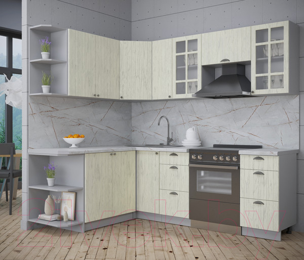 Изображение товара Кухонный гарнитур Интерлиния Берес 1.7x2.3 левая (дуб снежный/серый каспий)