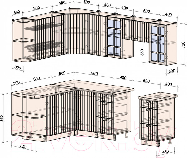 Изображение товара Кухонный гарнитур Интерлиния Берес 1.7x2.4 левая (дуб снежный/серый каспий)