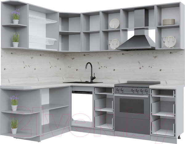 Изображение товара Кухонный гарнитур Интерлиния Берес 1.7x2.4 левая (дуб снежный/серый каспий)
