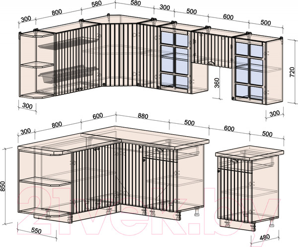 Изображение товара Кухонный гарнитур Интерлиния Берес 1.7x2.5 левая (дуб снежный/серый каспий)