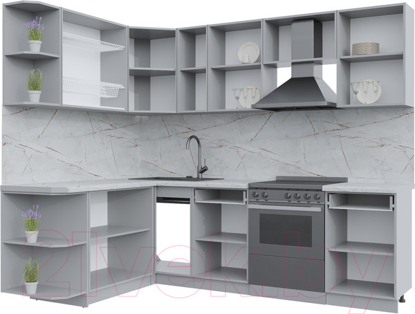 Изображение товара Кухонный гарнитур Интерлиния Берес 1.7x2.5 левая (дуб снежный/серый каспий)
