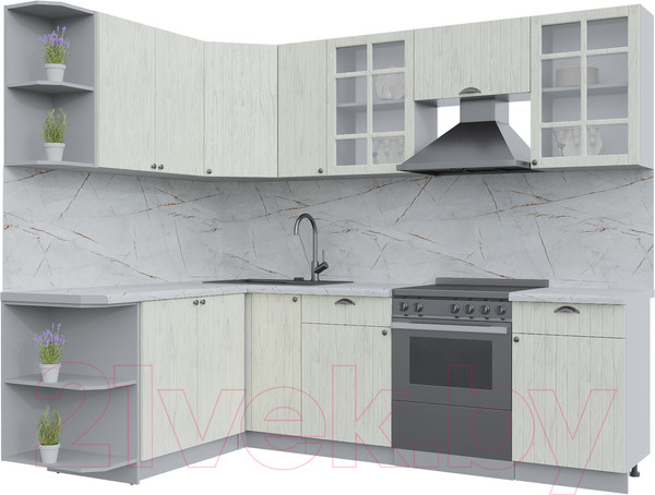 Изображение товара Кухонный гарнитур Интерлиния Берес 1.7x2.5 левая (дуб снежный/серый каспий)