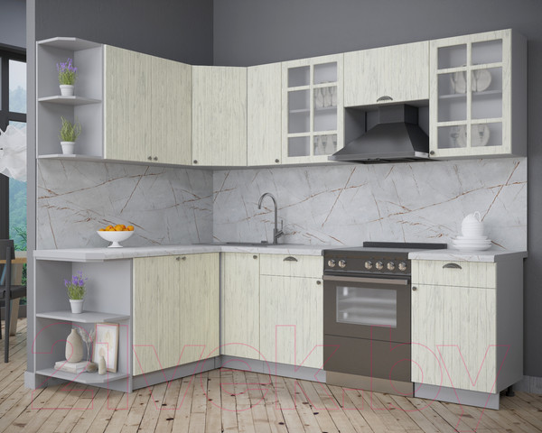 Изображение товара Кухонный гарнитур Интерлиния Берес 1.7x2.5 левая (дуб снежный/серый каспий)