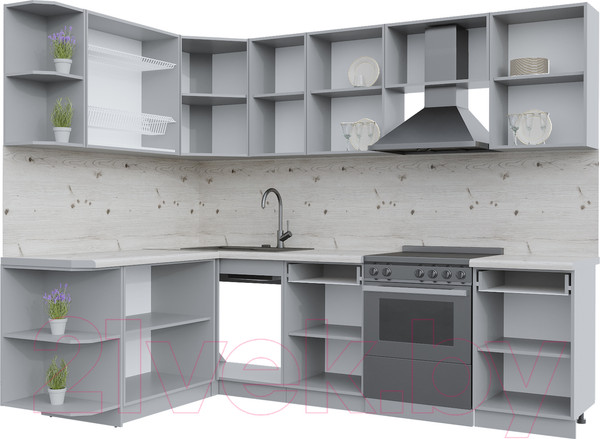 Изображение товара Кухонный гарнитур Интерлиния Берес 1.7x2.6 левая (дуб снежный/серый каспий)