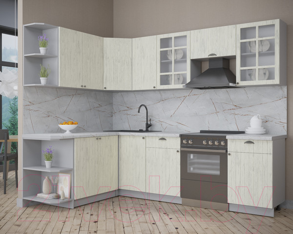 Изображение товара Кухонный гарнитур Интерлиния Берес 1.7x2.6 левая (дуб снежный/серый каспий)