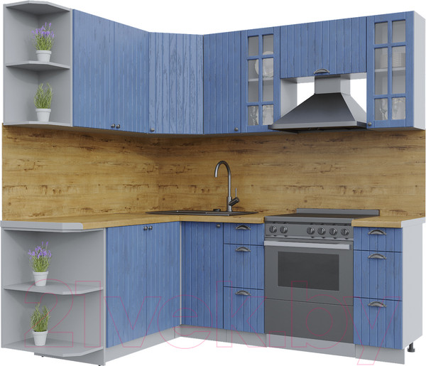 Изображение товара Кухонный гарнитур Интерлиния Берес 1.7x2.1 левая (дуб лазурный/дуб бунратти)