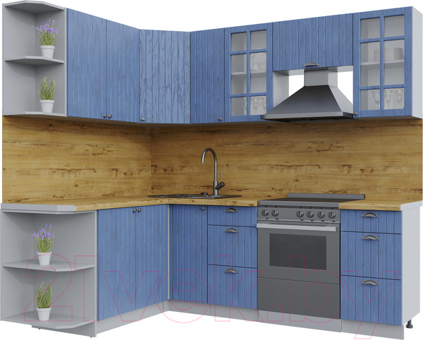 Изображение товара Кухонный гарнитур Интерлиния Берес 1.7x2.3 левая (дуб лазурный/дуб бунратти)