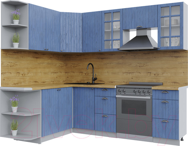 Изображение товара Кухонный гарнитур Интерлиния Берес 1.7x2.4 левая (дуб лазурный/дуб бунратти)