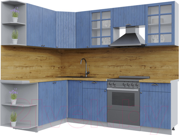 Изображение товара Кухонный гарнитур Интерлиния Берес 1.7x2.5 левая (дуб лазурный/дуб бунратти)