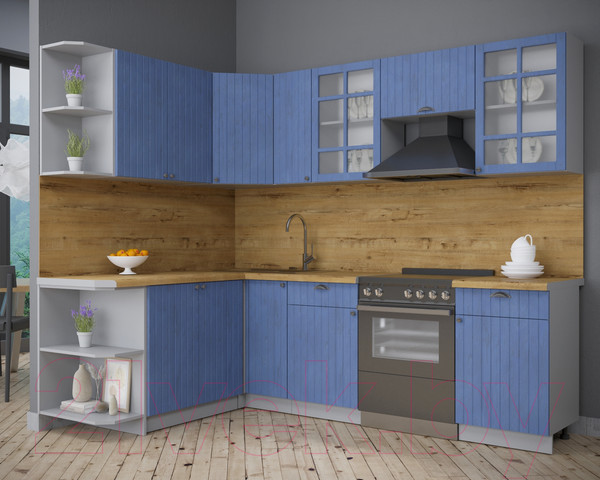 Изображение товара Кухонный гарнитур Интерлиния Берес 1.7x2.5 левая (дуб лазурный/дуб бунратти)